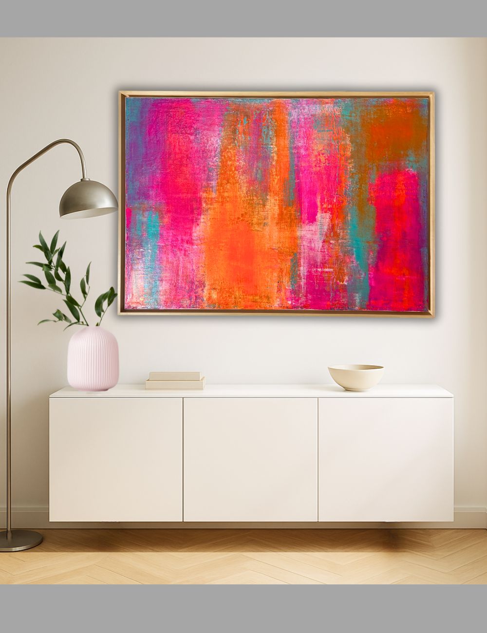 Tropic Glow - Original abstraktes Acrylgemälde, 70x100cm, mit Schattenfugenrahmen