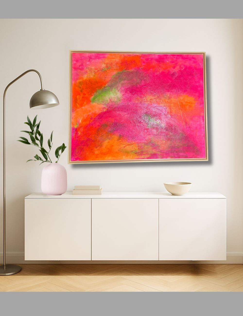 Tropic Sky – Originalgemälde in Neonfarben (80 × 100 cm) mit Lindenholzrahmen