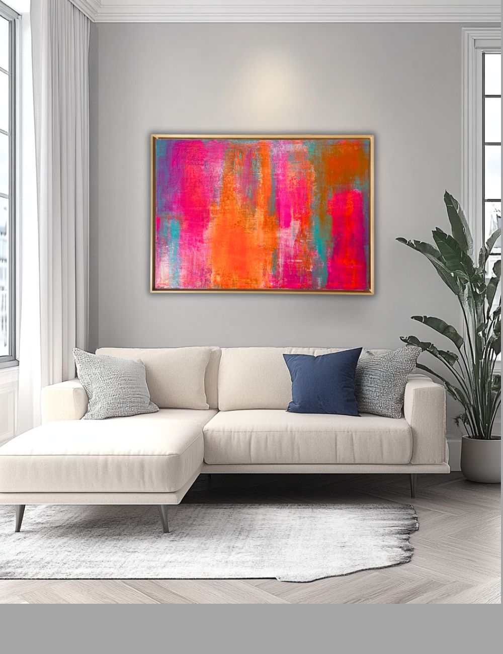 Tropic Glow - Original abstraktes Acrylgemälde, 70x100cm, mit Schattenfugenrahmen