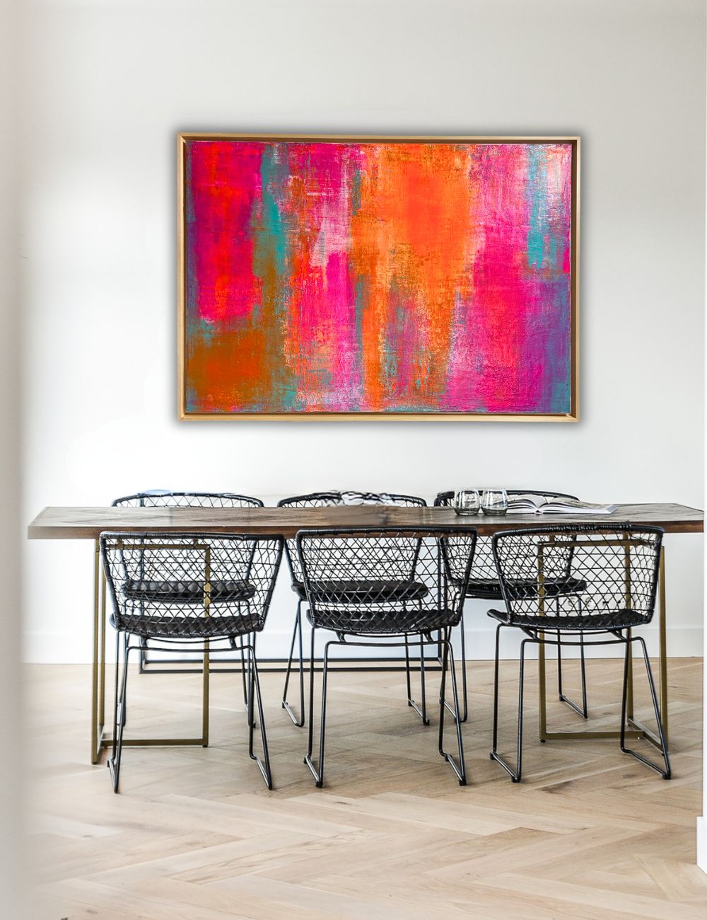 Tropic Glow - Original abstraktes Acrylgemälde, 70x100cm, mit Schattenfugenrahmen