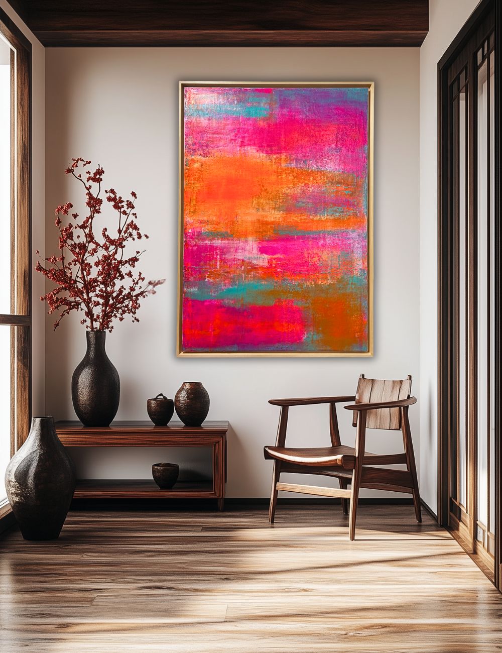 Tropic Glow - Original abstraktes Acrylgemälde, 70x100cm, mit Schattenfugenrahmen