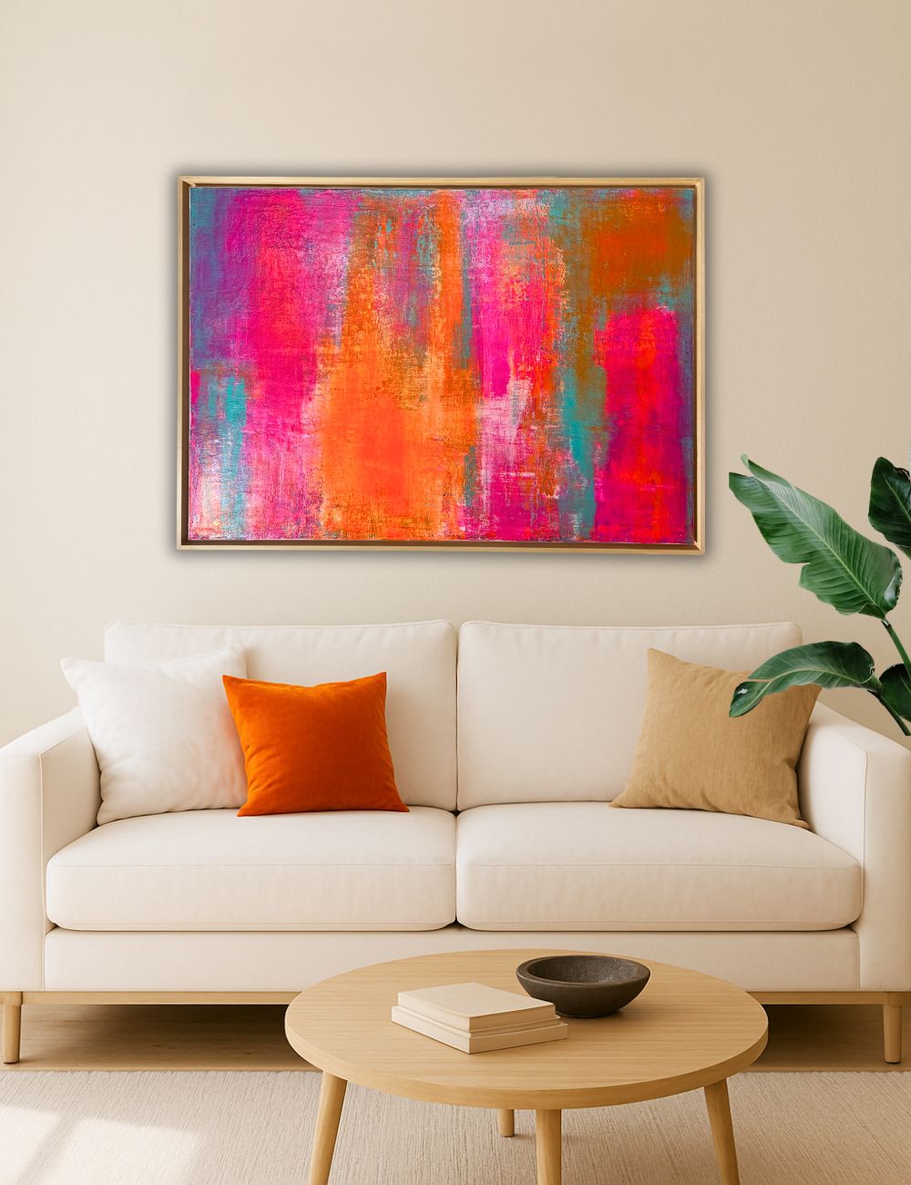 Tropic Glow - Original abstraktes Acrylgemälde, 70x100cm, mit Schattenfugenrahmen