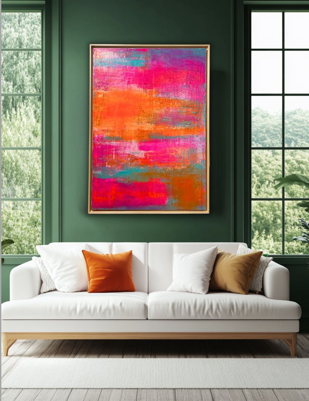 Tropic Glow - Original abstraktes Acrylgemälde, 70x100cm, mit Schattenfugenrahmen