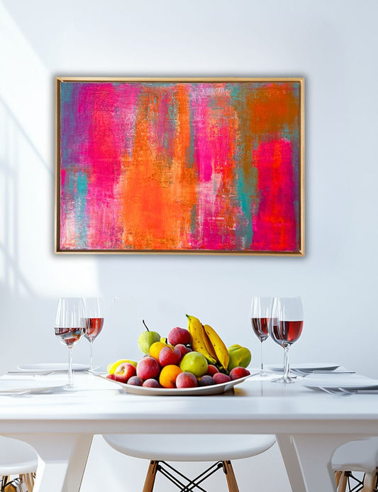 Tropic Glow – Abstraktes Acrylgemälde, 70x100cm, mit Schattenfugenrahmen aus Lindenholz