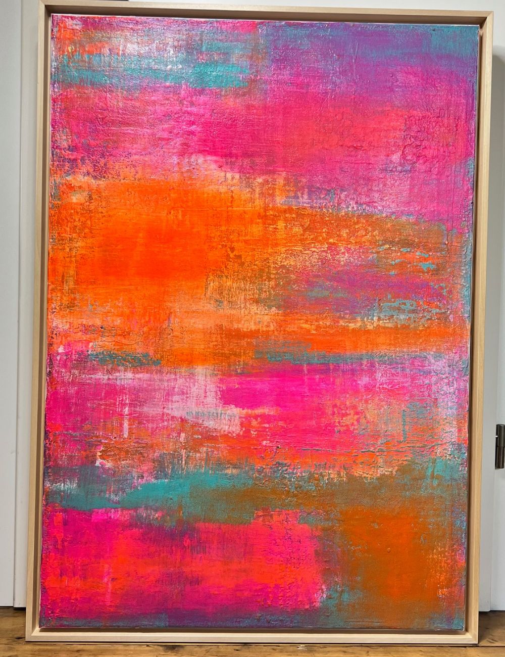 Tropic Glow - Original abstraktes Acrylgemälde, 70x100cm, mit Schattenfugenrahmen