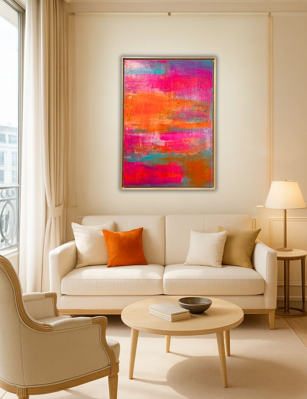 Tropic Glow - Original abstraktes Acrylgemälde, 70x100cm, mit Schattenfugenrahmen