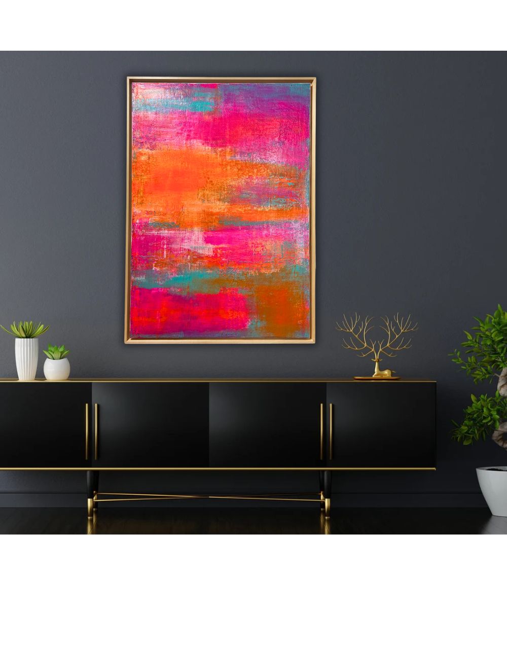 Tropic Glow - Original abstraktes Acrylgemälde, 70x100cm, mit Schattenfugenrahmen