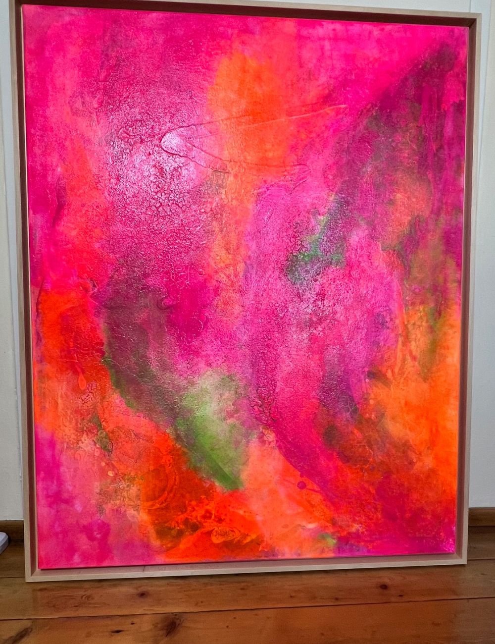 Tropic Sky – Originalgemälde in Neonfarben (80 × 100 cm) mit Lindenholzrahmen