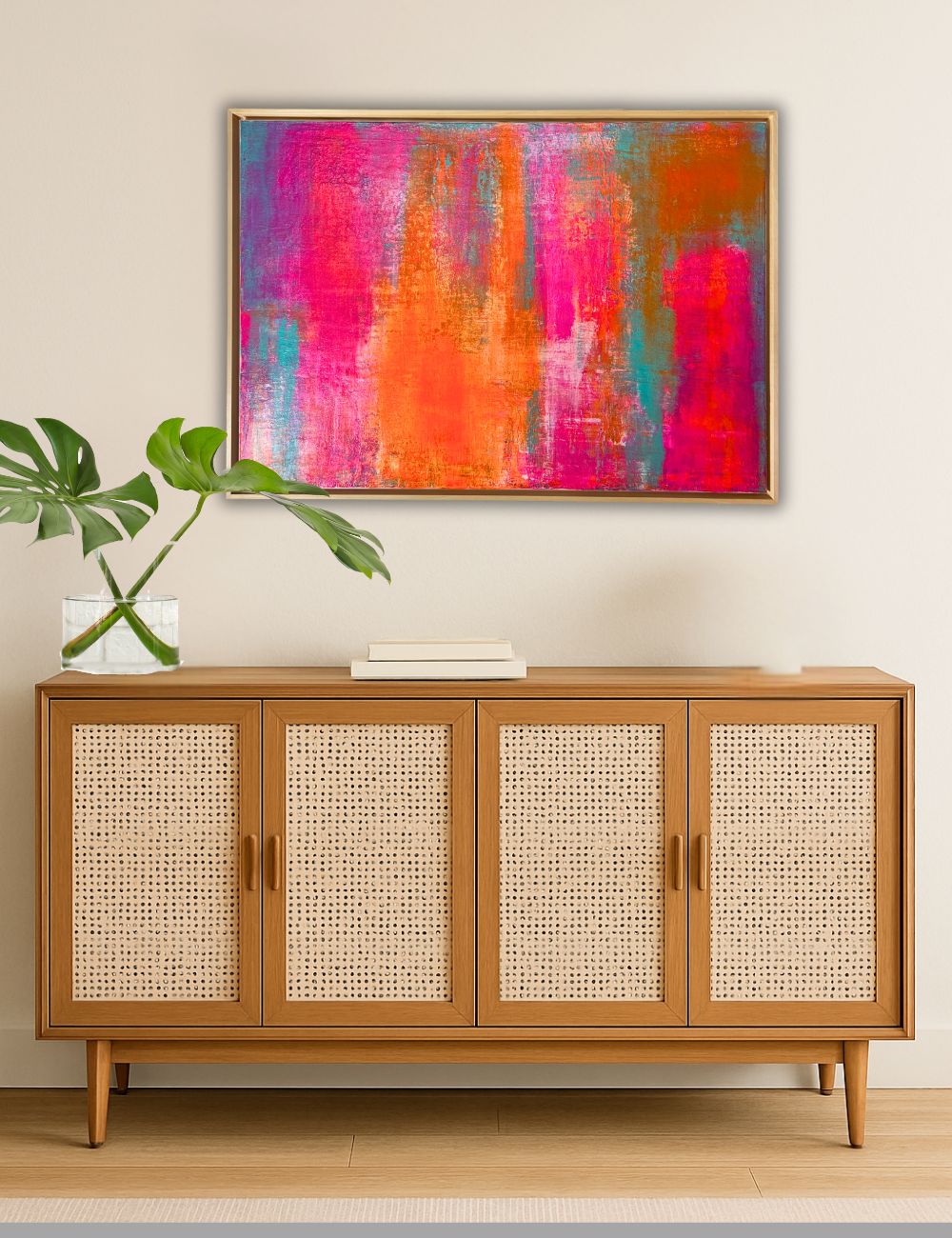 Tropic Glow - Original abstraktes Acrylgemälde, 70x100cm, mit Schattenfugenrahmen