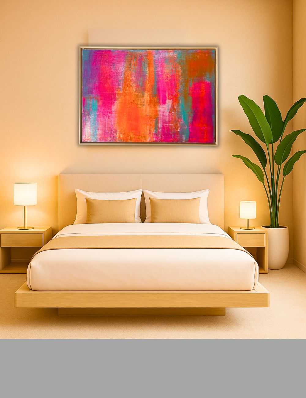 Tropic Glow - Original abstraktes Acrylgemälde, 70x100cm, mit Schattenfugenrahmen