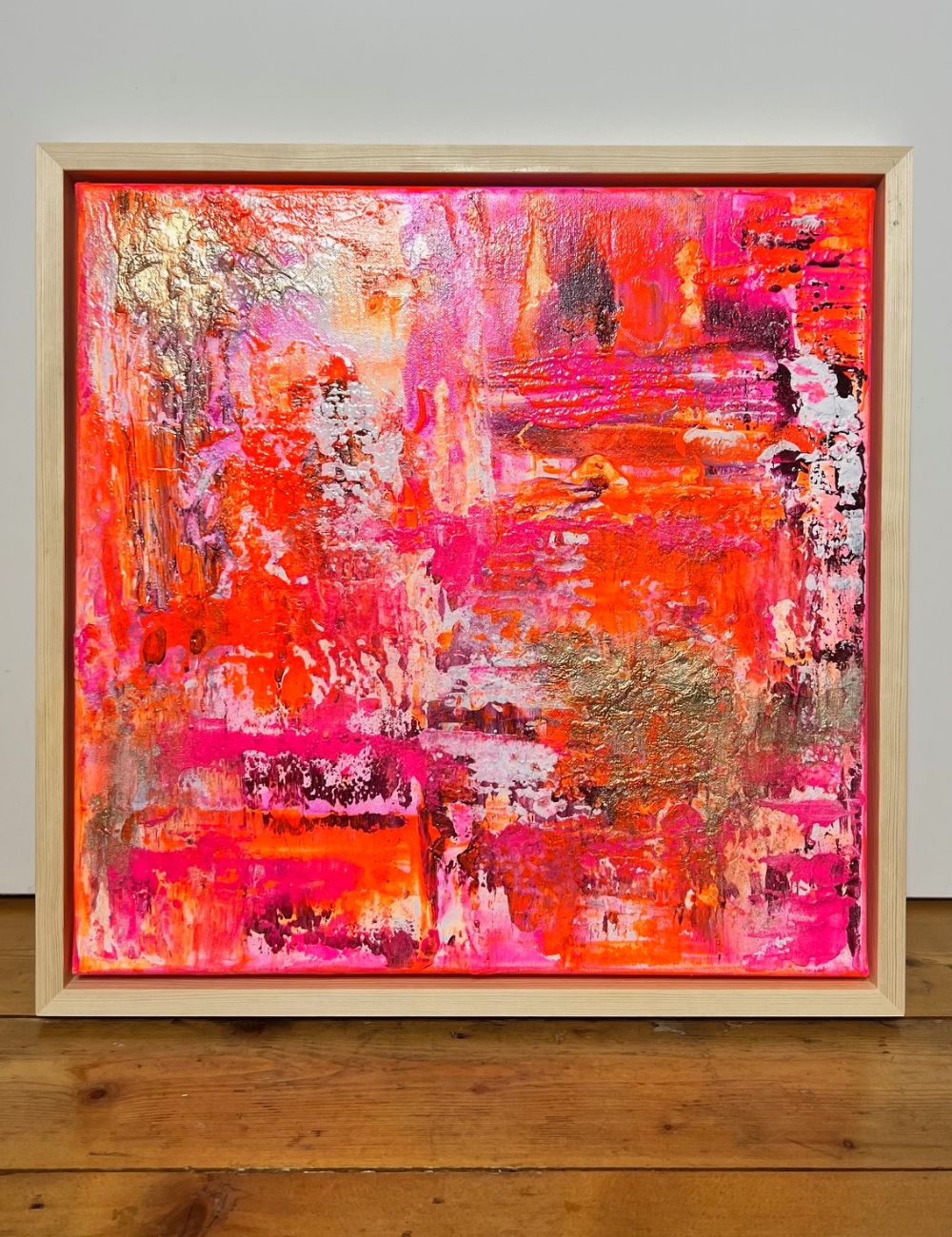 Sunset Glow - Original abstraktes Acrylgemälde, 60 x 60 cm,  mit Schattenfugenrahmen