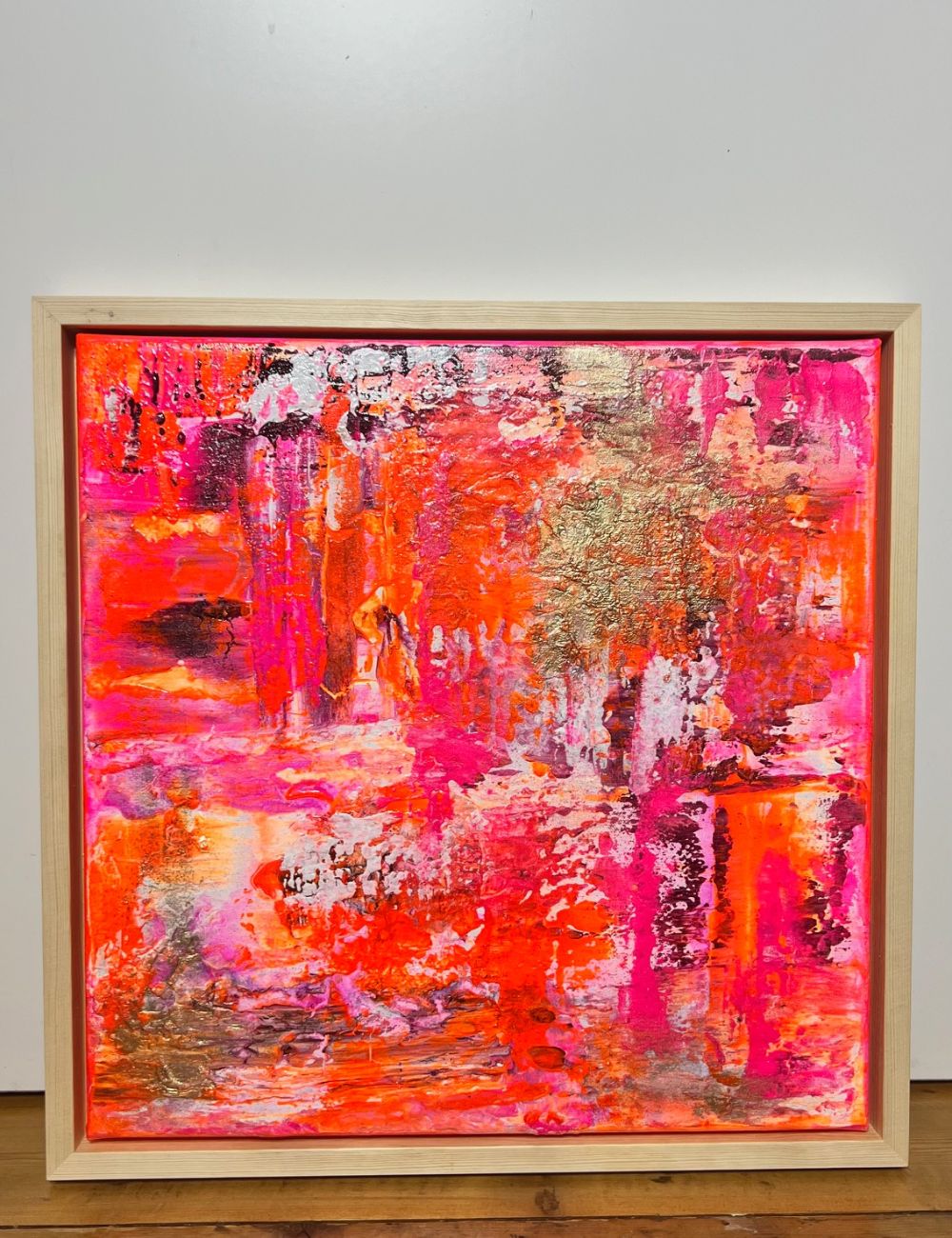 Sunset Glow - Original abstraktes Acrylgemälde, 60 x 60 cm,  mit Schattenfugenrahmen