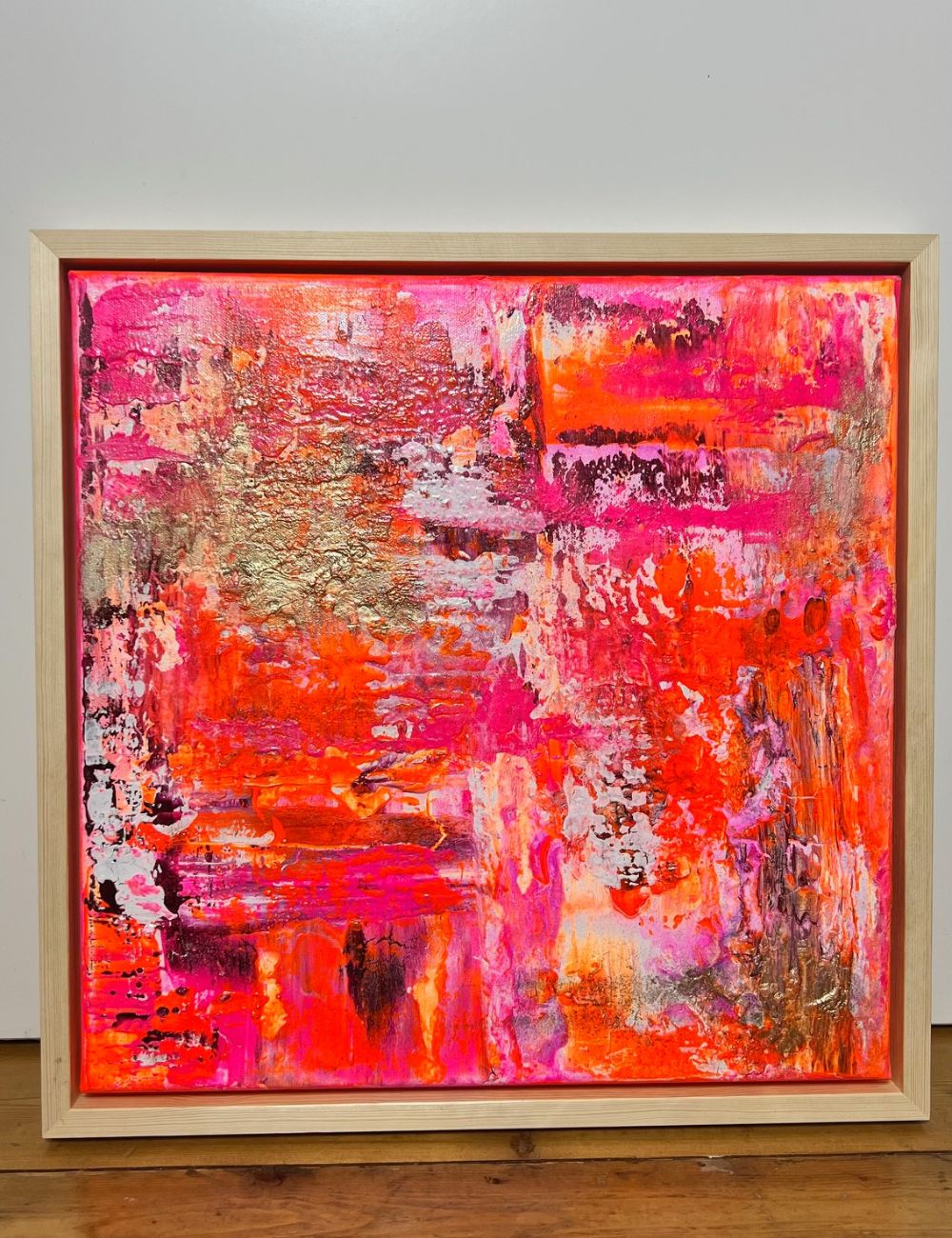 Sunset Glow - Original abstraktes Acrylgemälde, 60 x 60 cm,  mit Schattenfugenrahmen