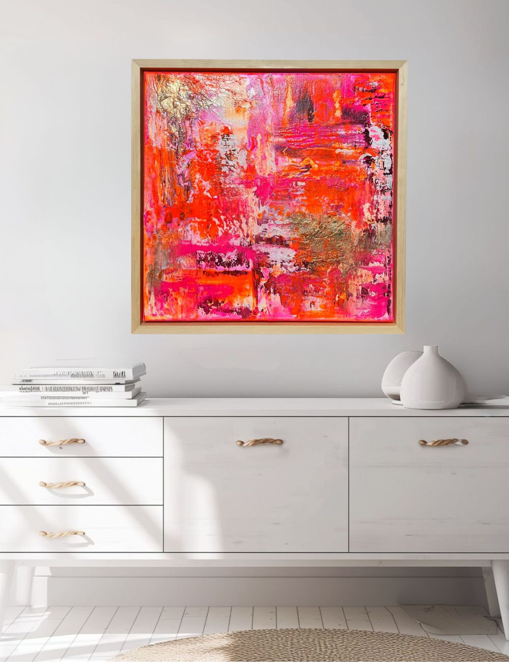 Sunset Glow - Original abstraktes Acrylgemälde, 60 x 60 cm,  mit Schattenfugenrahmen