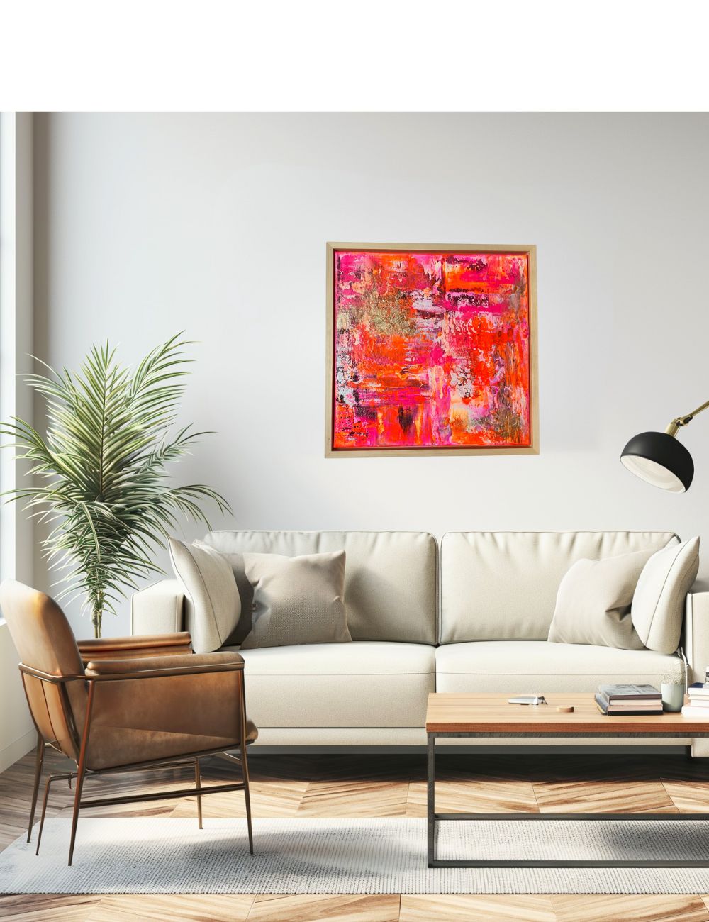 Sunset Glow - Original abstraktes Acrylgemälde, 60 x 60 cm,  mit Schattenfugenrahmen