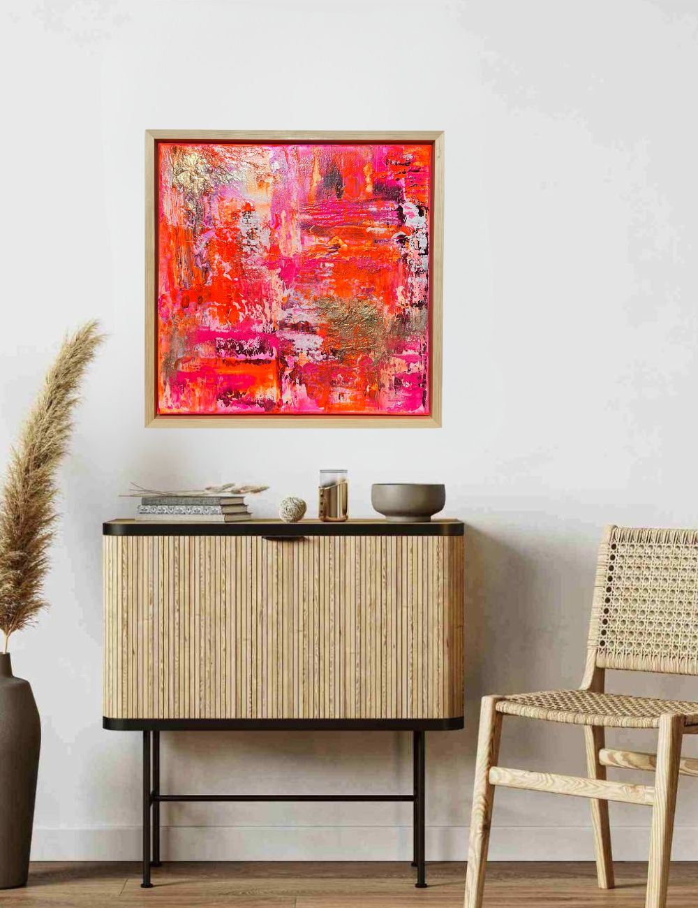 Sunset Glow - Original abstraktes Acrylgemälde, 60 x 60 cm,  mit Schattenfugenrahmen