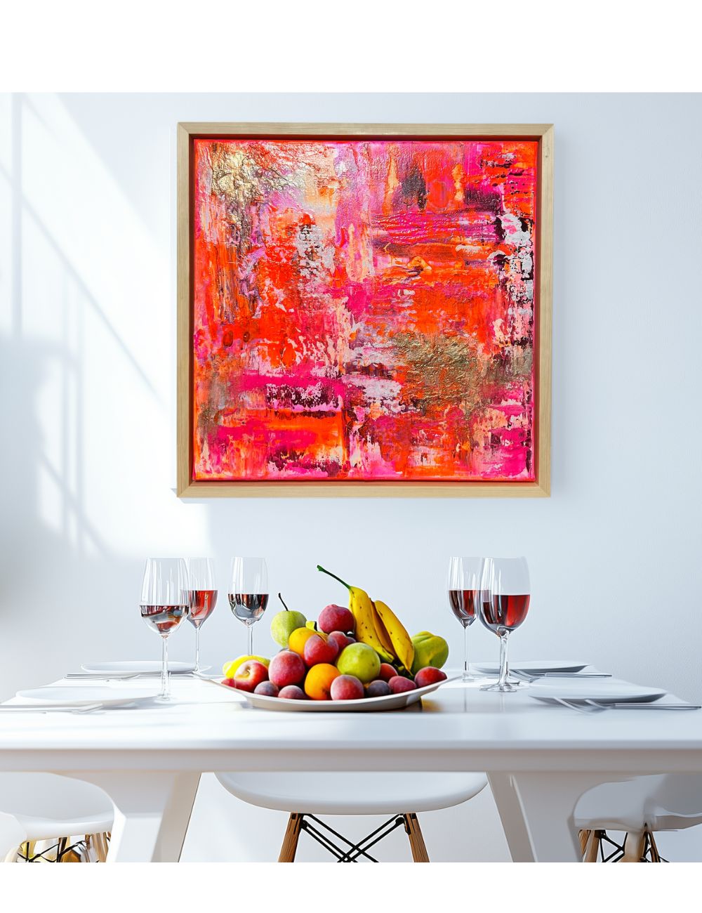 Sunset Glow - Original abstraktes Acrylgemälde, 60 x 60 cm,  mit Schattenfugenrahmen