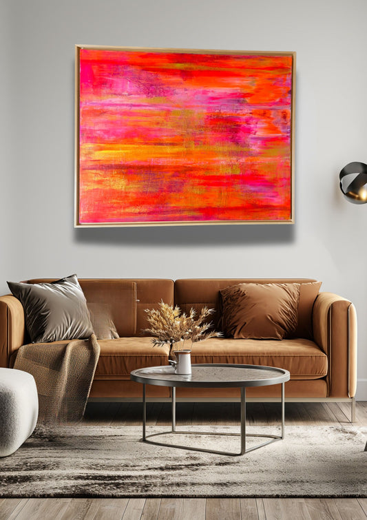 Essence of Summer - Original abstraktes Acrylgemälde, 80x100cm, mit Schattenfugenrahmen