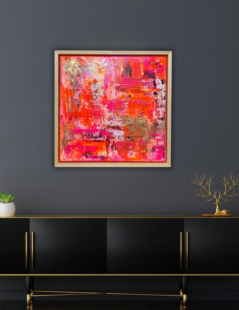 Sunset Glow - Original abstraktes Acrylgemälde, 60 x 60 cm,  mit Schattenfugenrahmen