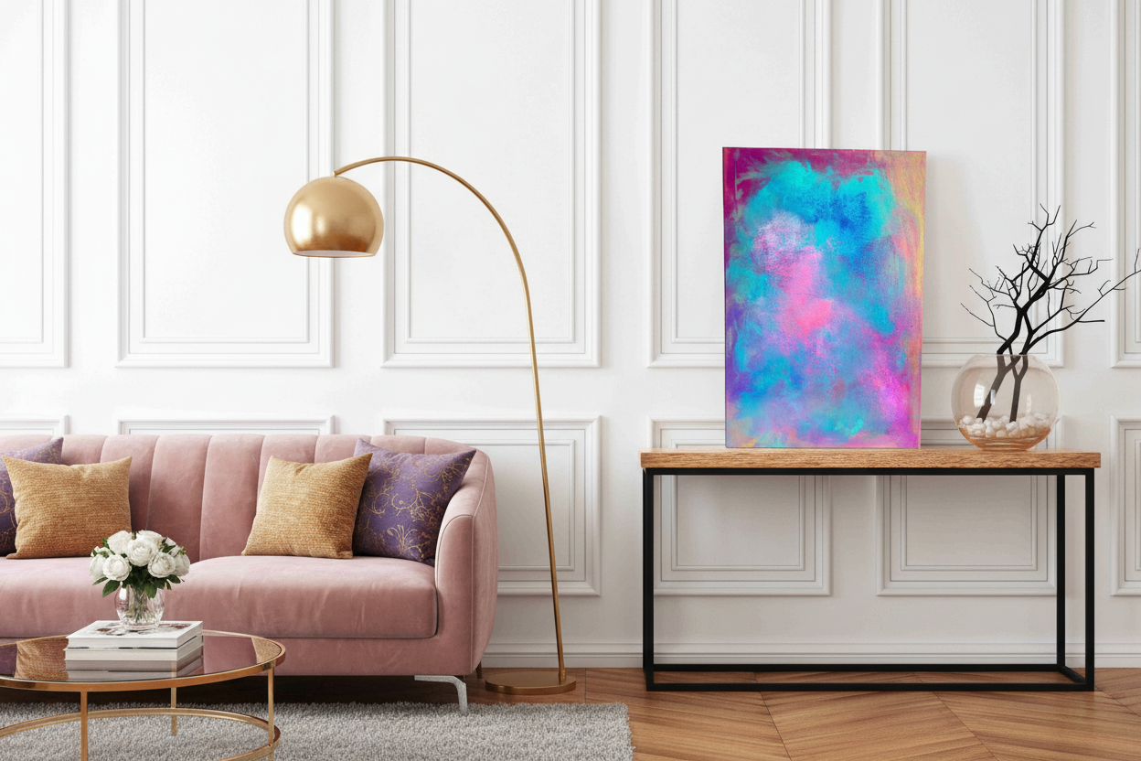 Pastel Dream – Abstraktes Acrylgemälde im Wohnzimmer