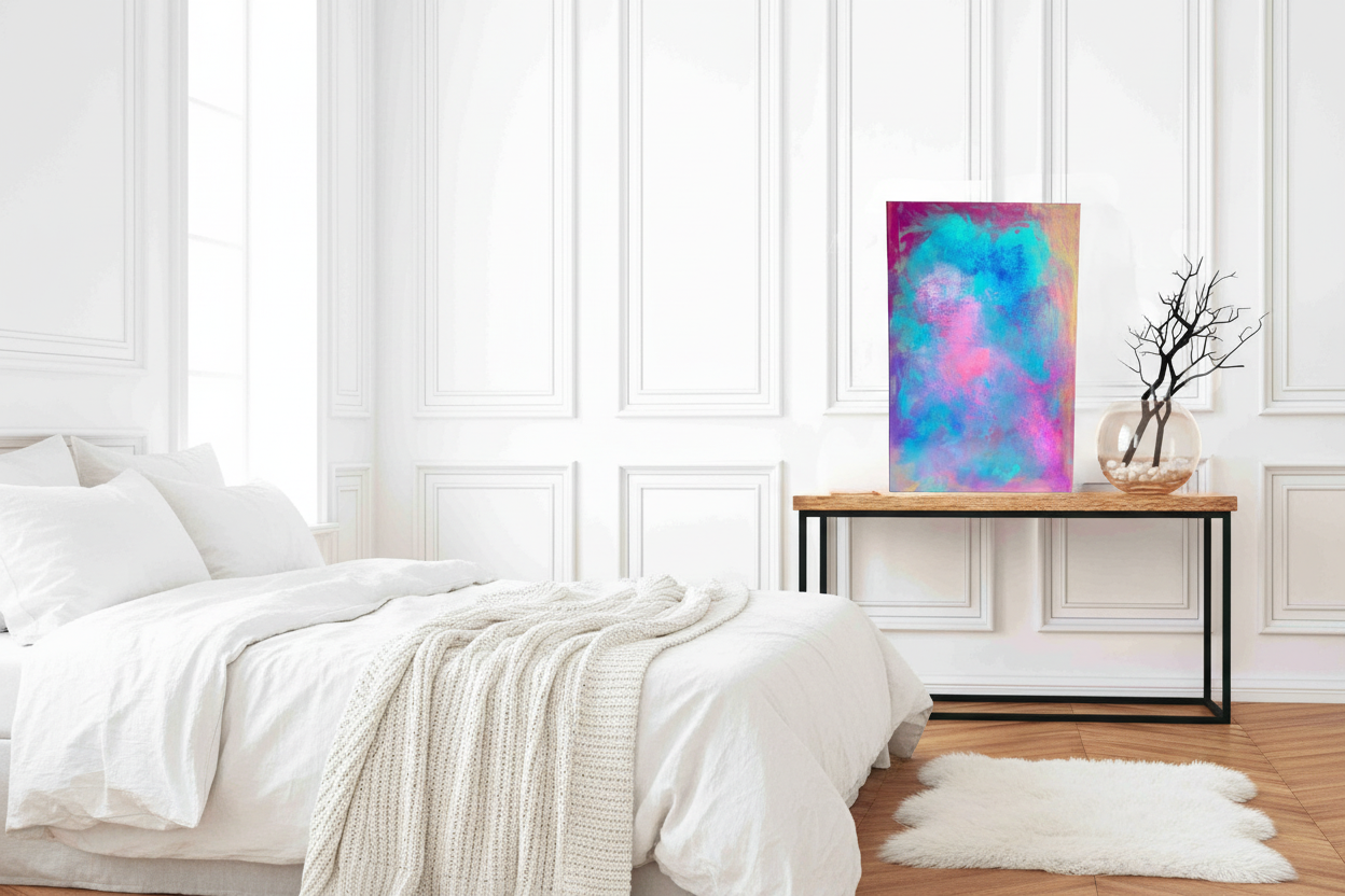 Pastel Dream – Abstraktes Acrylgemälde im Schlafzimmer